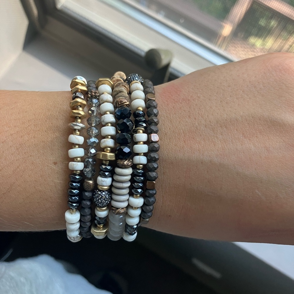 Mixed Neutral Bead and Stone Bracelets